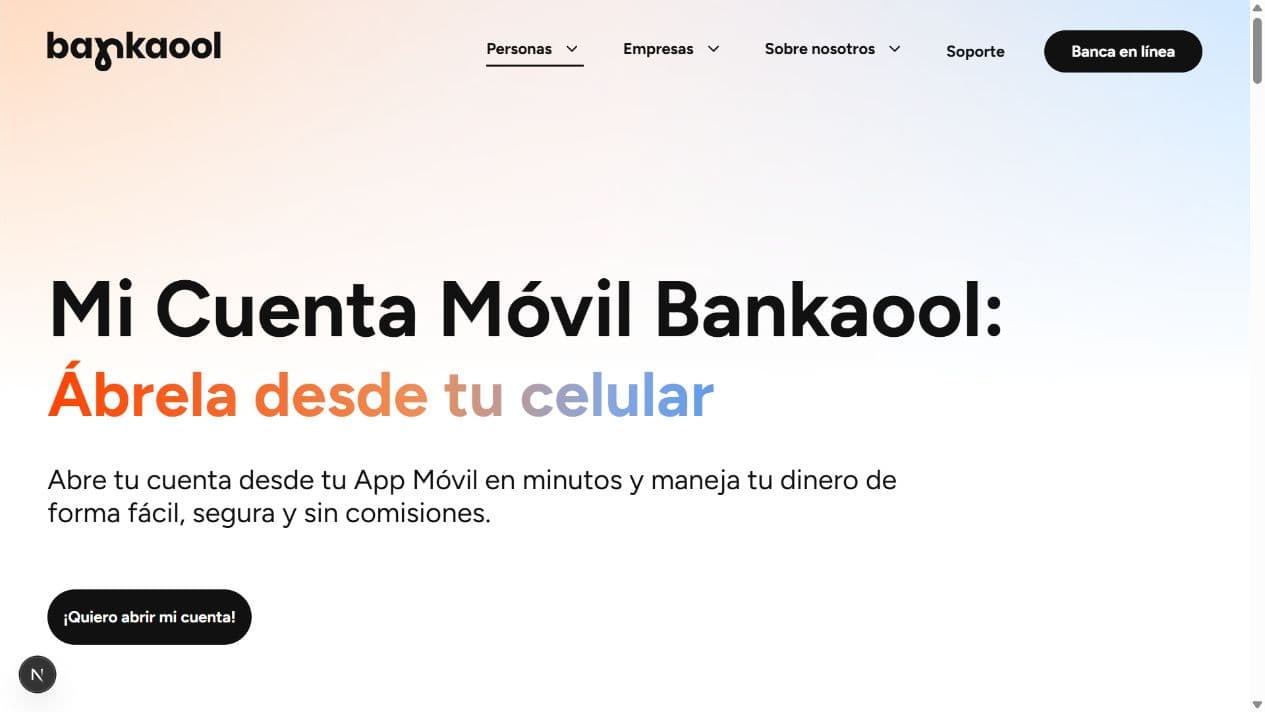 Página de producto Mi Cuenta Móvil de Bankaool