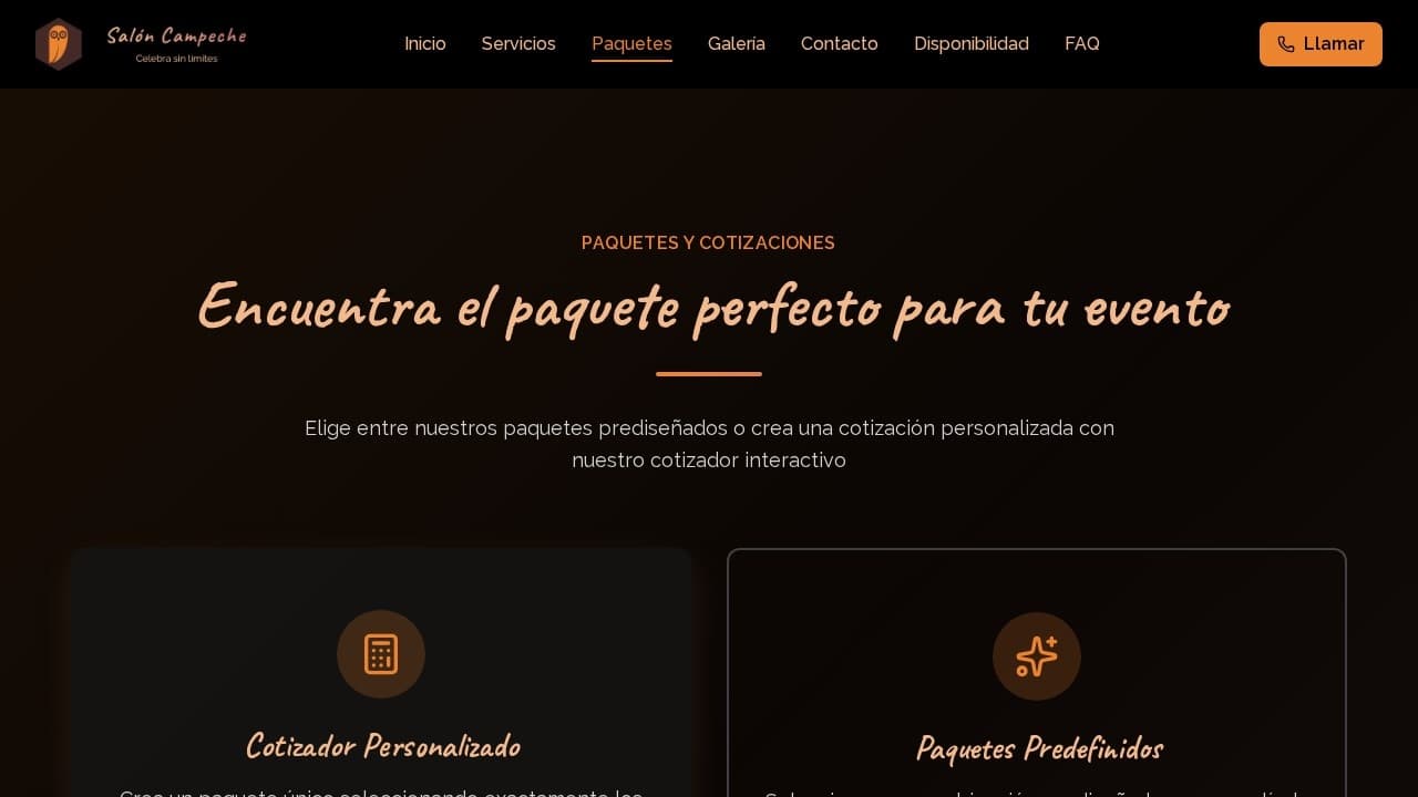 Página de paquetes y cotizaciones de Salón Campeche