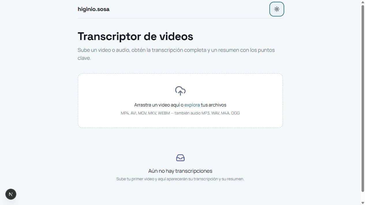 Interfaz clara del transcriptor con formatos admitidos